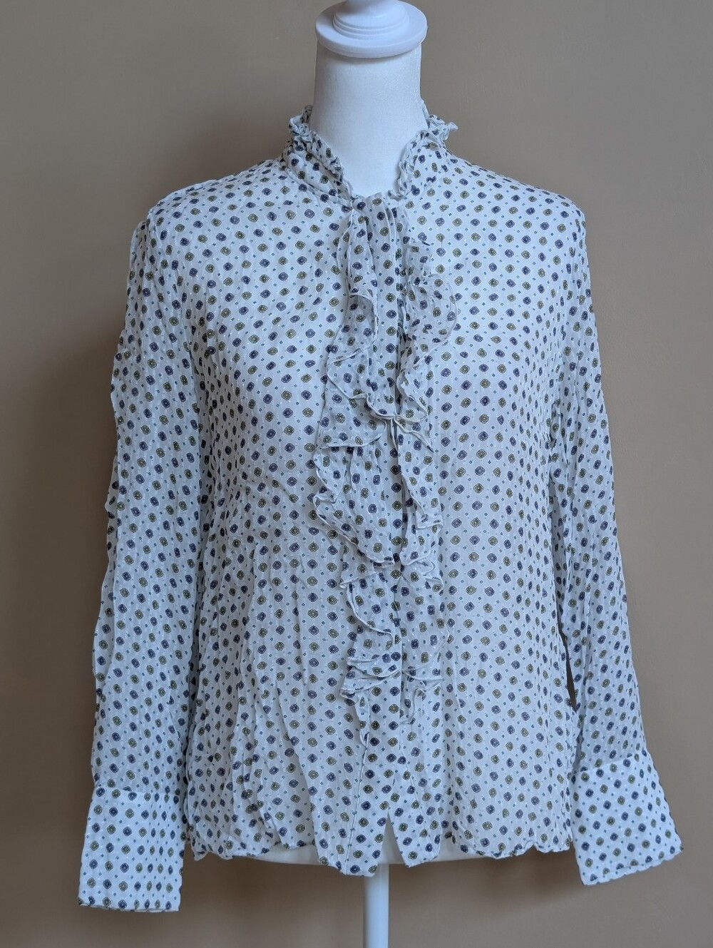 Massimo Dutti Women’s Blouse Button Front Ruffle Detail 100% Viscose Size 6